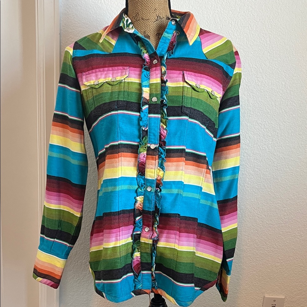 Tasha Palizzi Colorful Serape Striped Button-Up Shirt